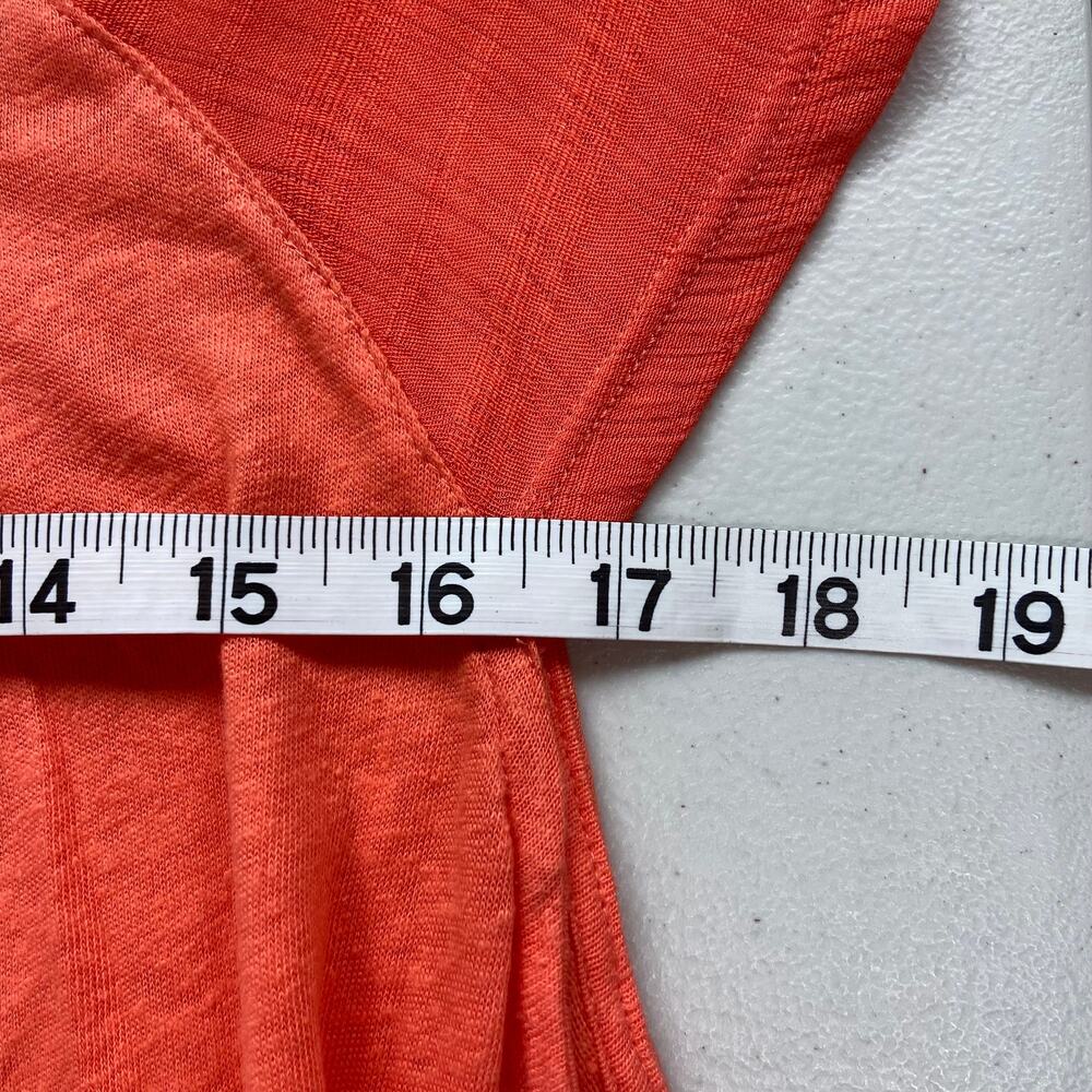 FREE PEOPLE Orange Faux Wrap Linen Scallop Hem Short Sleeve Scoop Neck Top XS - Picture 10 of 11